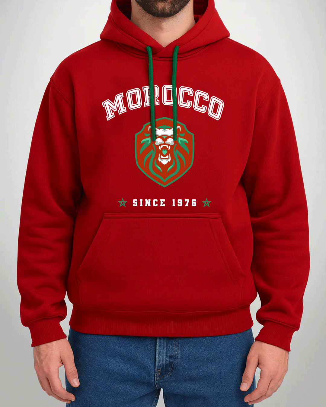 All Red Hoodie with green touch